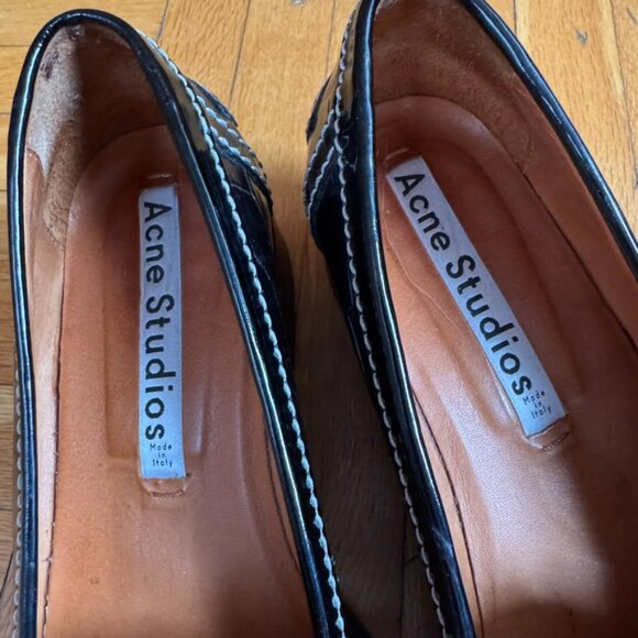 Acne Studios Leather Croc Embossed White Stitched Loafers (size 38) - Picture 9 of 14